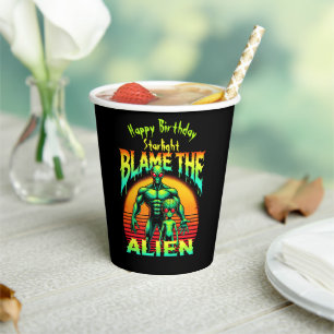 Gobelets En Papier Cadres de coucher de soleil vibrant Alien vert
