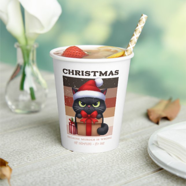 Gobelets En Papier Café Mocha Vacances Rétro Chat Drôle Noël (Insitu)
