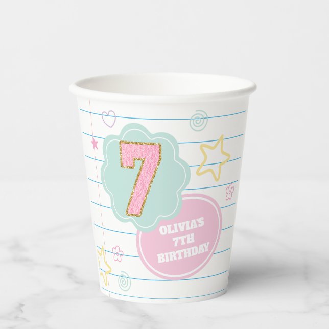 Gobelets En Papier Cahier Varsity preppy pastel patch anniversaire 7  (Recto)
