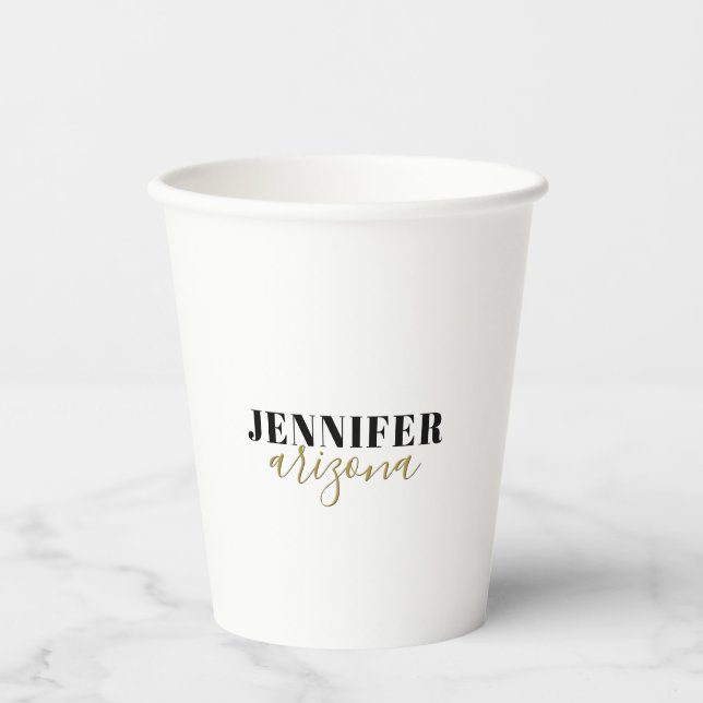 Gobelets En Papier Calligraphie Elegant Plain Ajouter son propre nom (Recto)