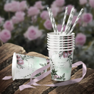 Gobelets En Papier Calligraphie Floral Mariage Mauve ID771