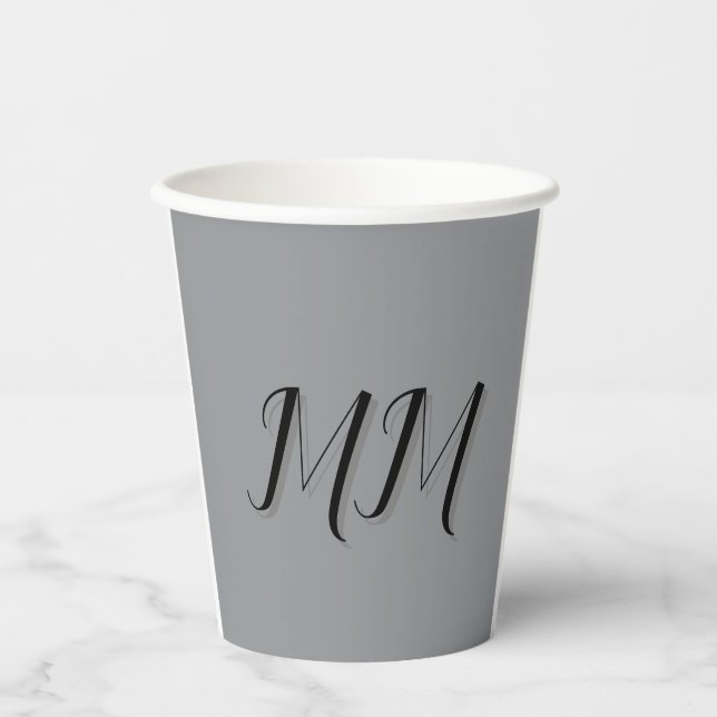 Gobelets En Papier Calligraphie gris-noir monogramme (Recto)