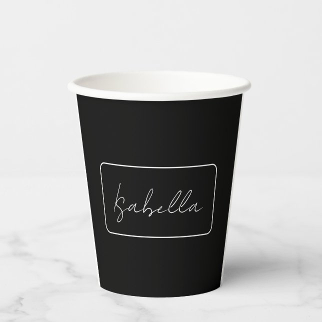 Gobelets En Papier Calligraphie Noir Blanc Plaine Créative Nom modern (Recto)
