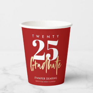 Gobelets En Papier Calligraphie Or moderne Graduation Rouge