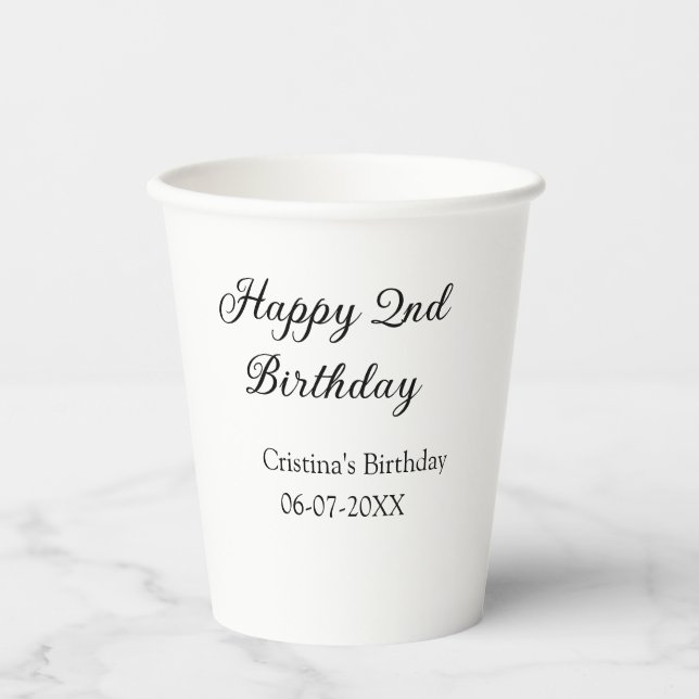 Gobelets En Papier calligraphie simple minimum heureux 2e anniversair (Recto)