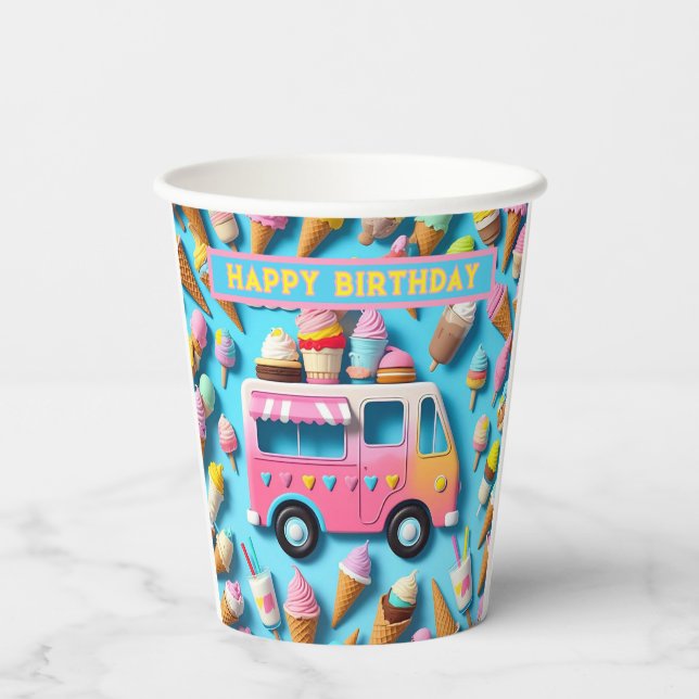 GOBELETS EN PAPIER " CAMION À CRÈME DE GLACE " (Verso)