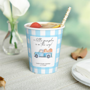 Gobelets En Papier Camion bleu Un Baby shower Automne Un Peu Citrouil