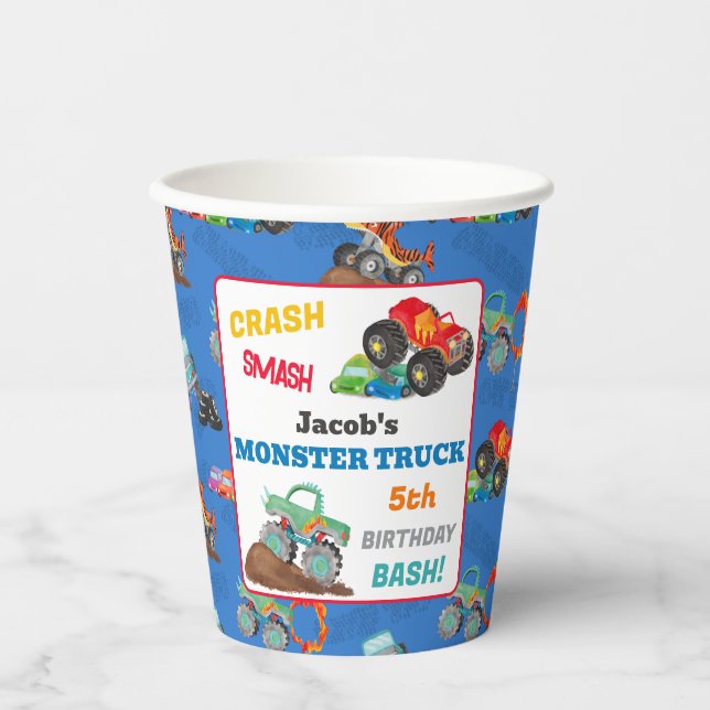 Gobelets En Papier Camion Crash Smash Monster Anniversaire Bash (Recto)