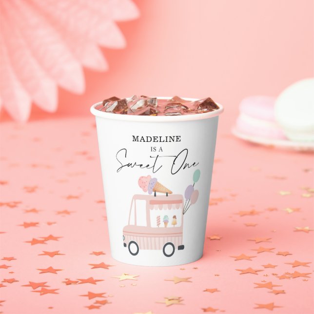Gobelets En Papier Camion crème glacée 1er Anniversaire Fête Rose Swe (Insitu)