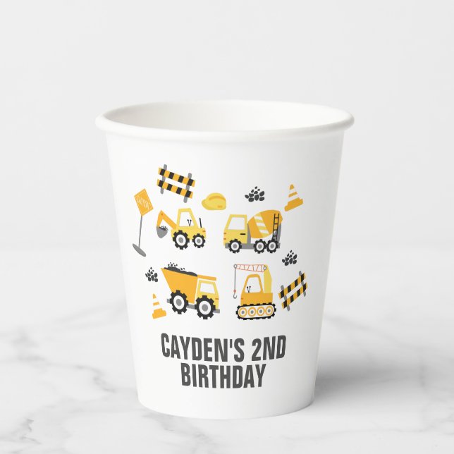 Gobelets En Papier Camion de chantier d'anniversaire (Recto)