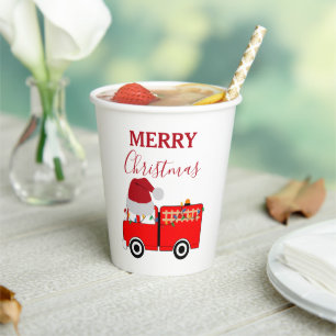 Gobelets En Papier Camion de feu rouge de Noël