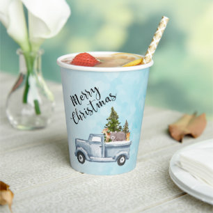 Gobelets En Papier Camion de Noël avec pins et animaux de forêt