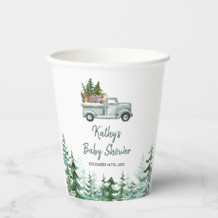 Gobelets En Papier Camion vert Bois Baby shower animal Coupes de papi
