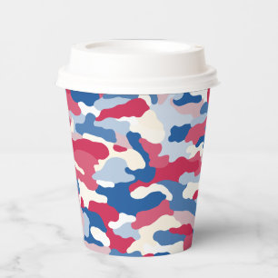 Gobelets En Papier Camouflage rouge blanc et bleu