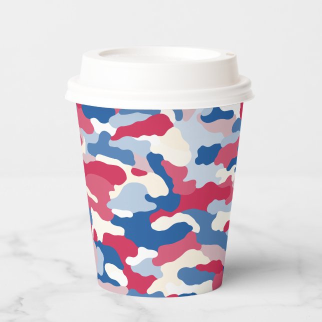 Gobelets En Papier Camouflage rouge blanc et bleu (Recto)
