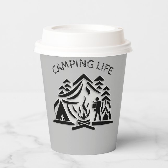 Gobelets En Papier Camping Life Personnaliser Nom Texte Café (Recto)