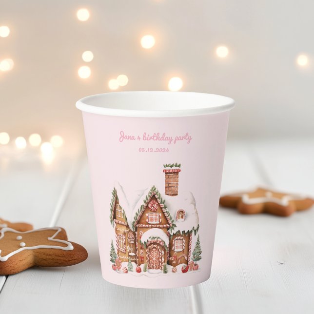 Gobelets En Papier Candy Gingerbread Maison rose Anniversaire (Créateur téléchargé)