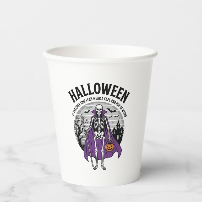 Gobelets En Papier Cape de Halloween squelette drôle citation design  (Recto)