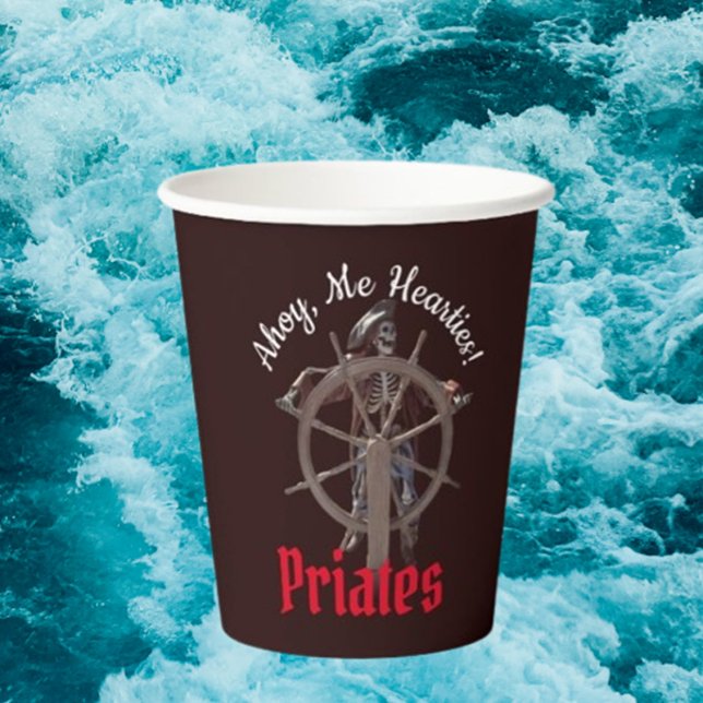 Gobelets En Papier capitaine squelette de Party Pirates (PIRATE PARTY CUPS: You can use these cups as party favors, as treat cups, snack cups, drink cups  )