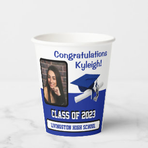 Gobelets En Papier Capuchon et diplôme, remise des diplômes en bleu r
