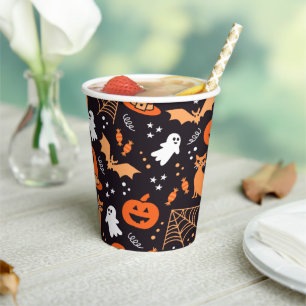Gobelets En Papier Caractères d'halloween illustrés mignons sur bg no