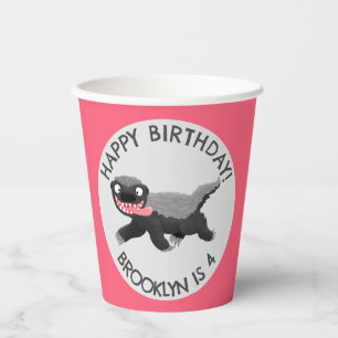 Gobelets En Papier Caricature de blaireau de miel personnalisée anniv