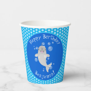 Gobelets En Papier Caricature de bulles de narval joyeux
