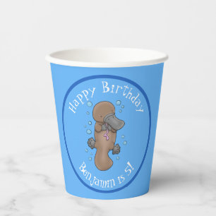 Gobelets En Papier Caricature de platypus bébé très heureuse