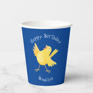 Gobelets En Papier Caricature d'oiseau canari jaune chantant mignon
