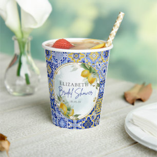 Gobelets En Papier Carrelage bleu méditerranéen Fête des mariées citr