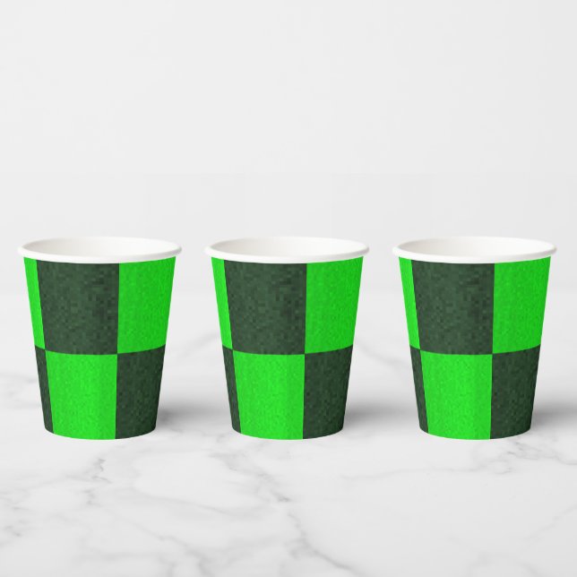 Gobelets En Papier Carrés de mosaïque à deux tons verts, (Multi)