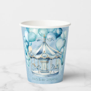 Gobelets En Papier Carrousel Bleu avec Ballons Arc Baby shower garçon