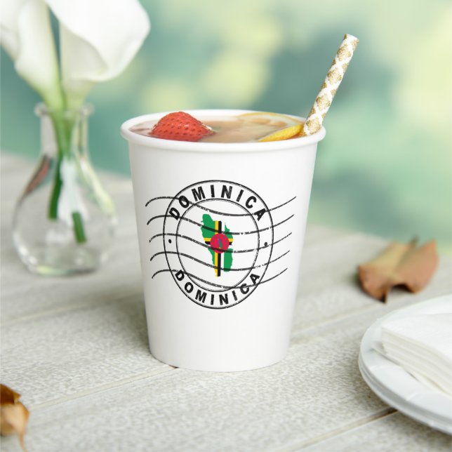 Gobelets En Papier Carte de la Dominique, Timbre de passeport postal (Insitu)