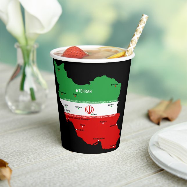Gobelets En Papier Carte de l'Iran avec drapeau et emblème (Insitu)