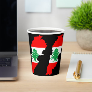 Gobelets En Papier Carte du Liban avec drapeau