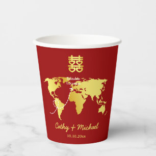Gobelets En Papier Carte rouge et or destination mariage chinois