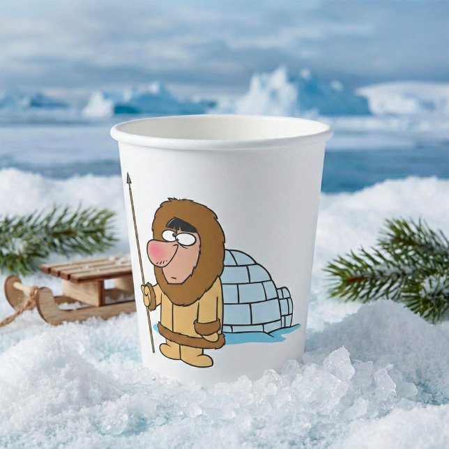 Gobelets En Papier Cartoon Inuit Eskimo with Spear and Igloo (Créateur téléchargé)