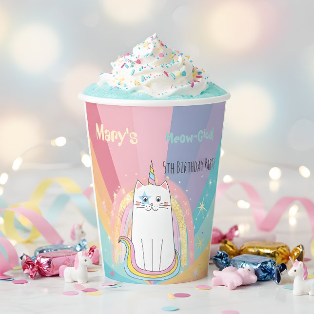 Gobelets En Papier Caticorn Meow-Gical Birthday Girl (Créateur téléchargé)