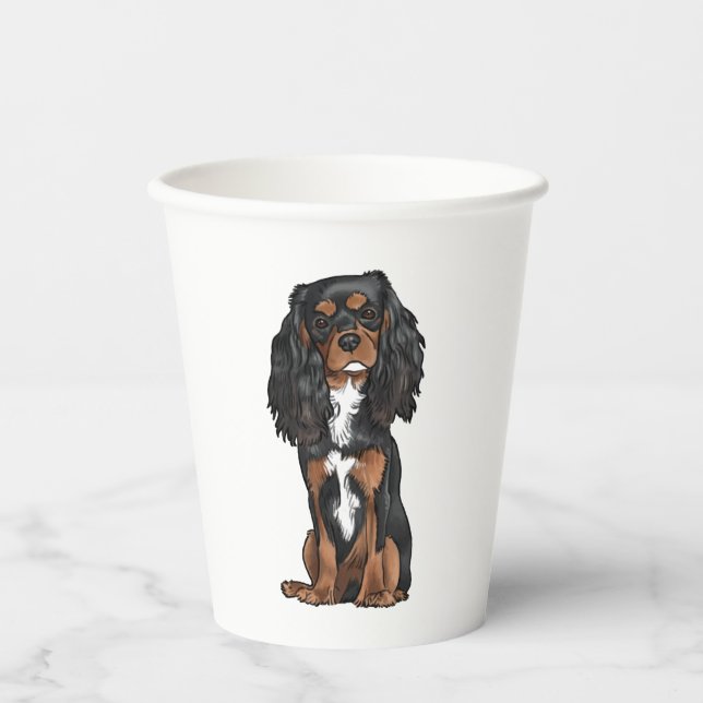 Gobelets En Papier Cavalier King Charles Spaniel - Noir et Tan (Recto)
