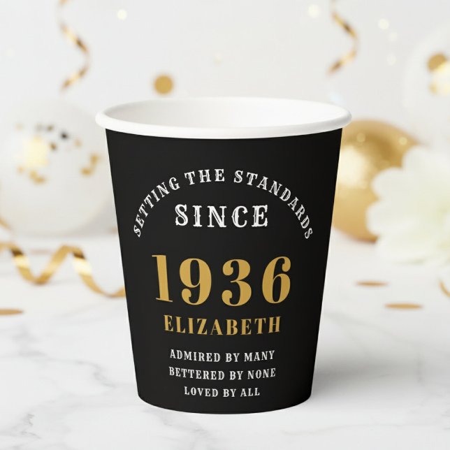 Gobelets En Papier Célébration 90e anniversaire Fixer les normes Noir (1936 Paper cup. White background.)