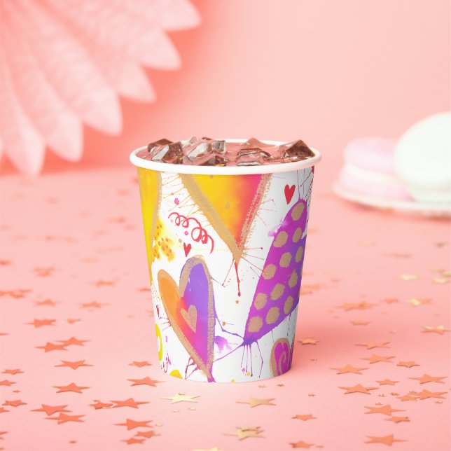 Gobelets En Papier Célébration De L'Amour Aquarelle Coeurs (Insitu)