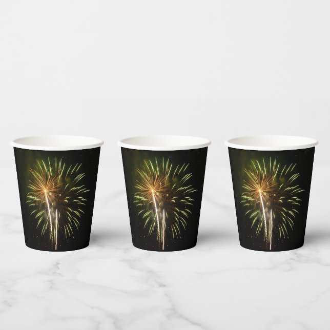Gobelets En Papier Célébration de vacances de feux d'artifice verts e (Multi)
