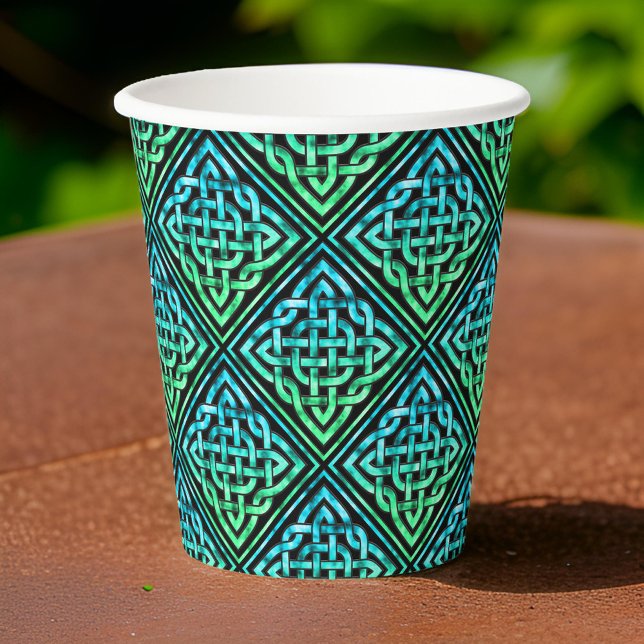 Gobelets En Papier Celtic Knot Blue Green - Black Paper Cup (Sip with Celtic charm! 🍀☕ #CelticKnotCup #IrishInspired)