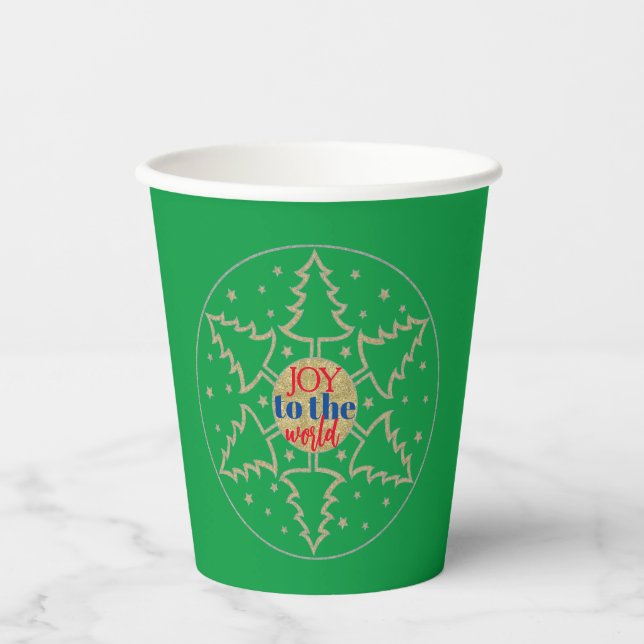 Gobelets En Papier Cercle de Noël d'arbres dorés (Recto)