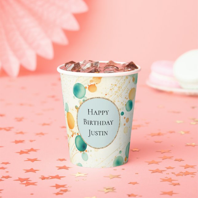 Gobelets En Papier Cercles Tangerins Turquoise (Insitu)