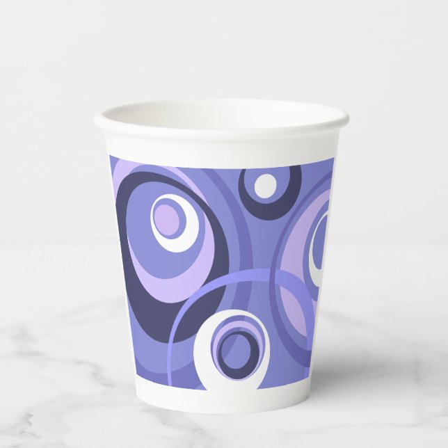 Gobelets En Papier Cercles violets abstraits géométriques du milieu d (Recto)