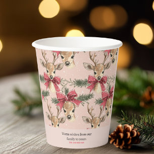 Gobelets En Papier Cerf mignon avec Bow rouge   Noël rose