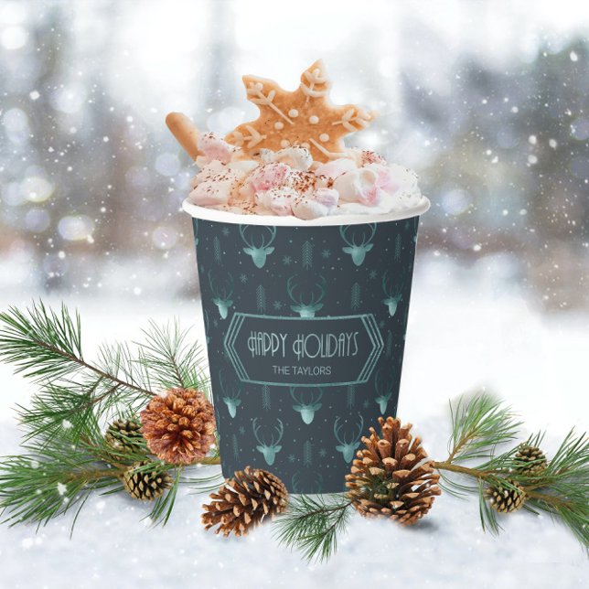 Gobelets En Papier Cerfs Antlers Flèches Motif de Noël ID Turquoise86 (Créateur téléchargé)