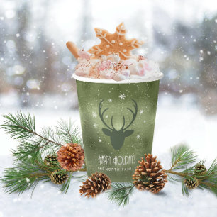 Gobelets En Papier Cerfs Antlers Silhouette & Snowflakes Green ID861
