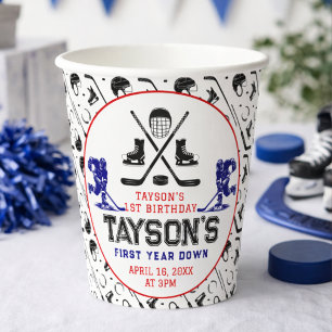 Gobelets En Papier C'est l'heure du hockey, fête d'anniversaire 1 an